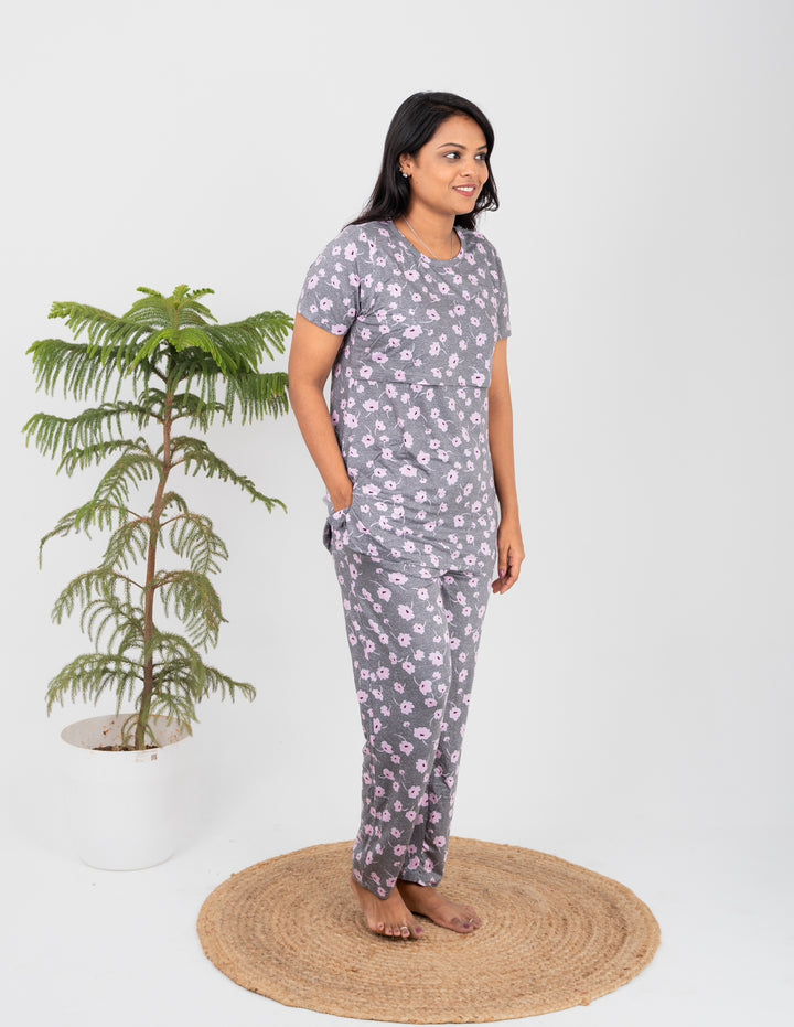 Grey flower Feeding Pant Set