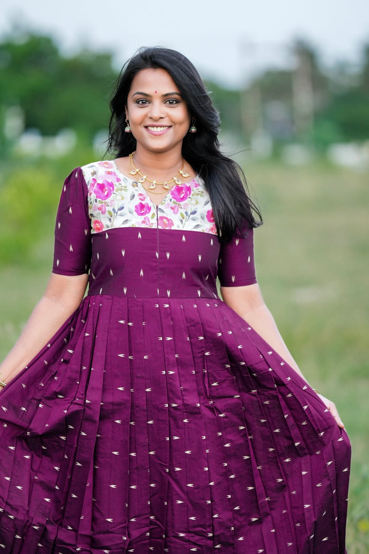 Durga Raw silk maxi Dress With Lining