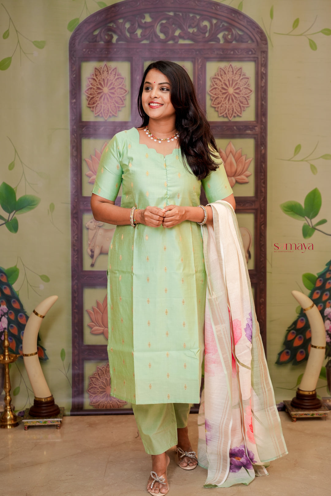 Malar - light green raw silk Kurta Set of 3
