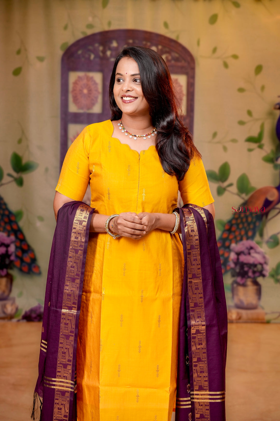 Mango  - yellow soft raw silk Kurta Set of 3 with silk border dupptta