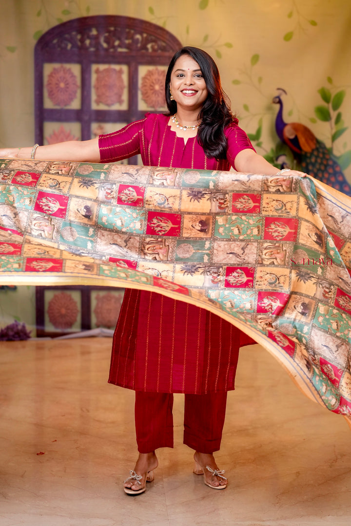 Rani raw silk Kurta Set with sabyasachi inspired  dupptta