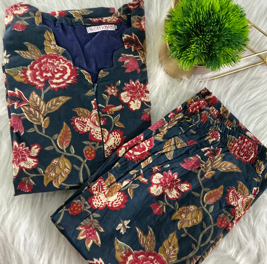 Navy Cotton 2 piece Set with lining