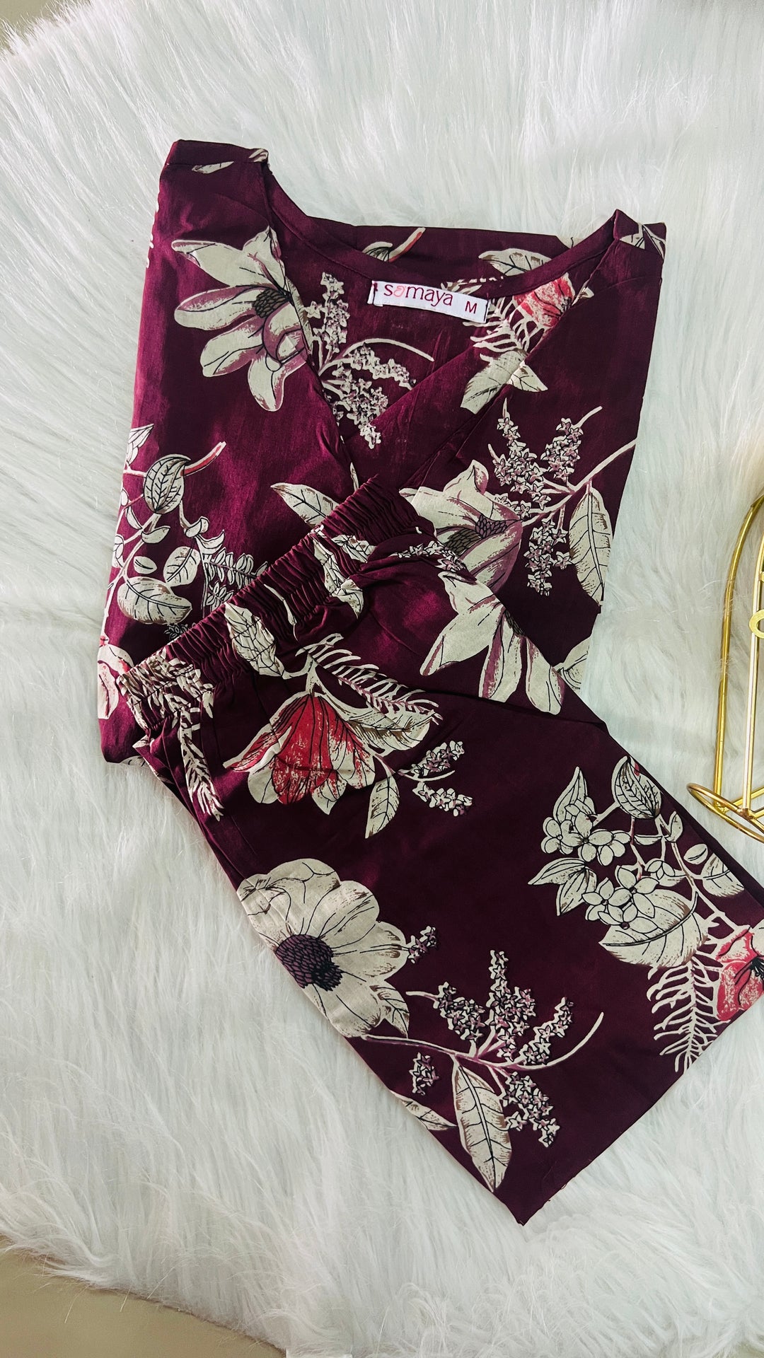 HAASYA maroon Night Co-ord Set