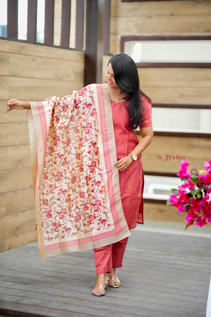 Divya  3 piece raw silk suit set with dupptta set of 3 ( Ready to dispatch )