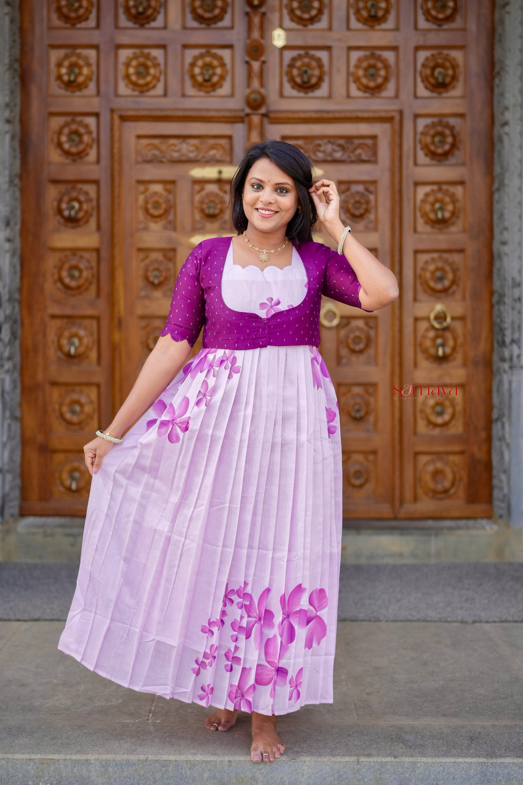 Aura Chanderi Dress With Lining ( over coat detachable)