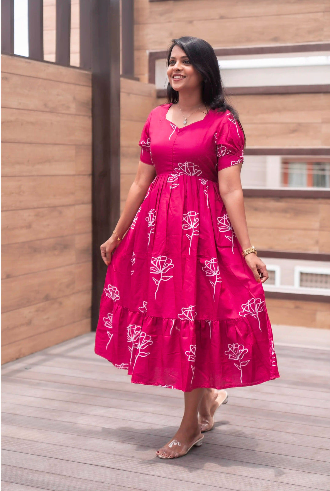 Pink Casual Dress With Lining ( No-Iron Everyday Dress)