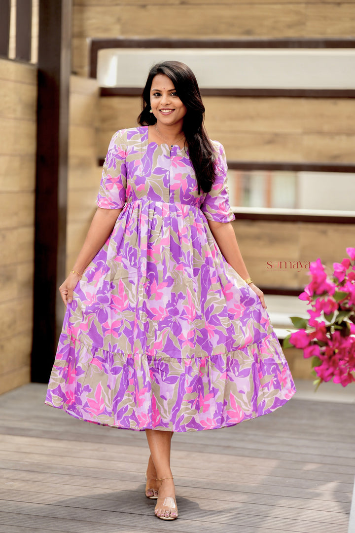 Laya Floral Dress With lining( Wrinkle-Free Cotton Blend Dress)