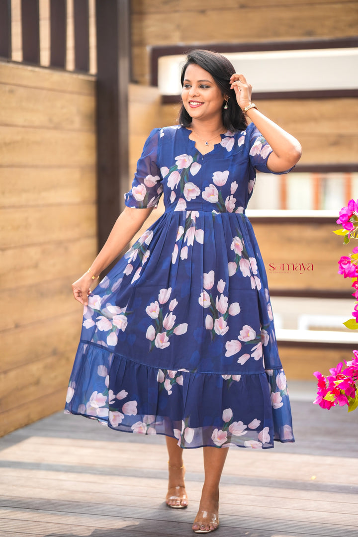 Navy georgette casual  Dress With Lining ( pre order)