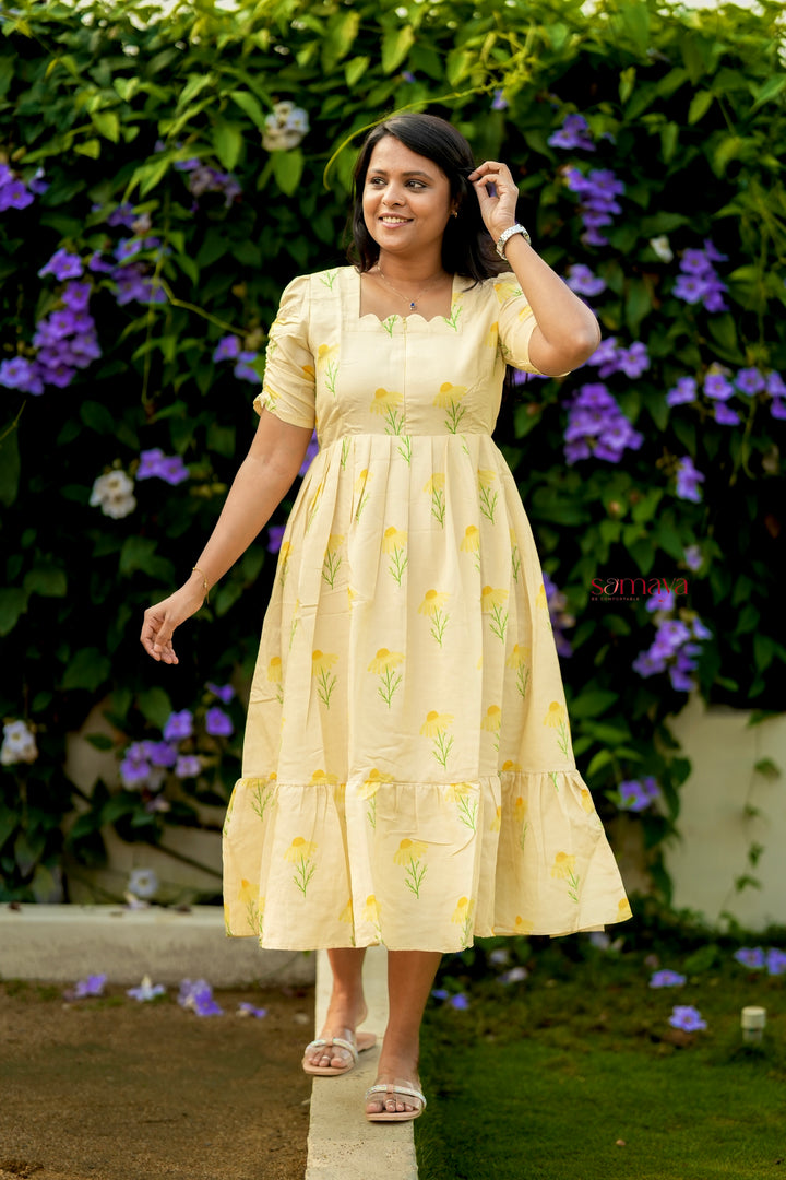 Nila cotton blend  Dress With Lining( no iron dress)