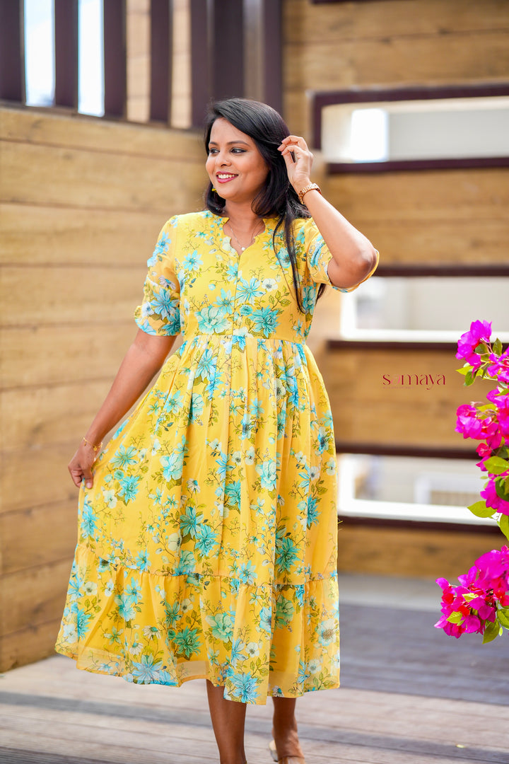 Yellow georgette casual  Dress With Lining ( pre order)