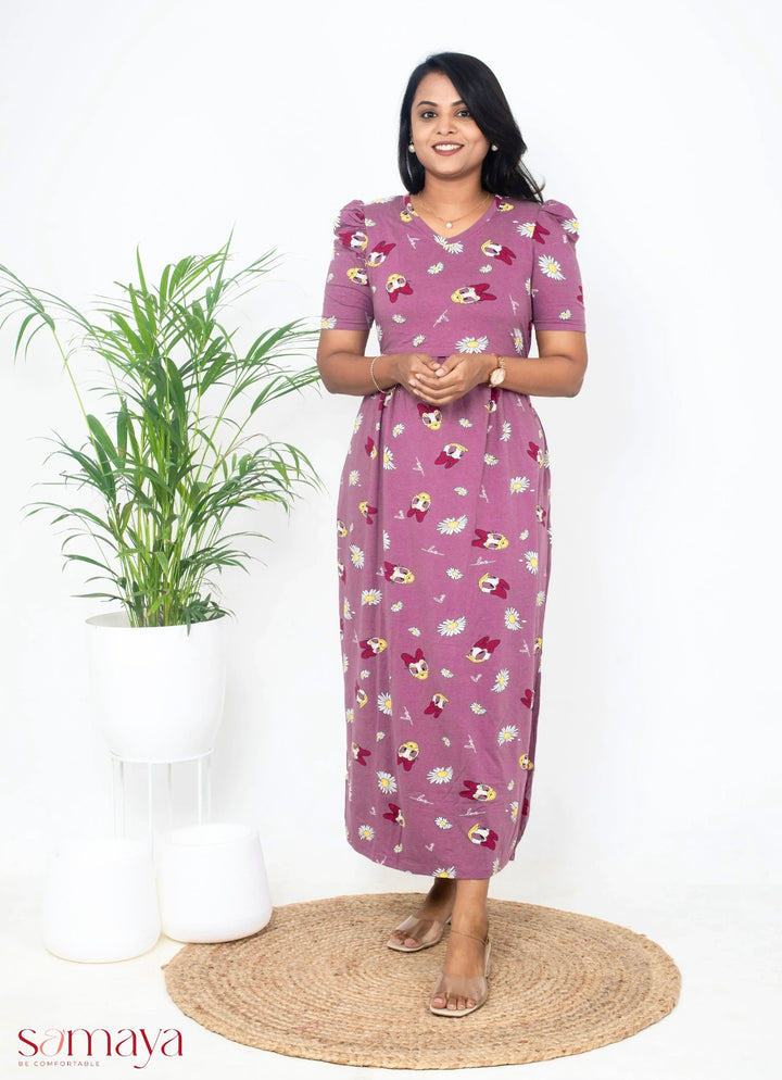 Maxi Mauve Donald Light Weight Dress( Minor embroidery variation so sold at sale price )
