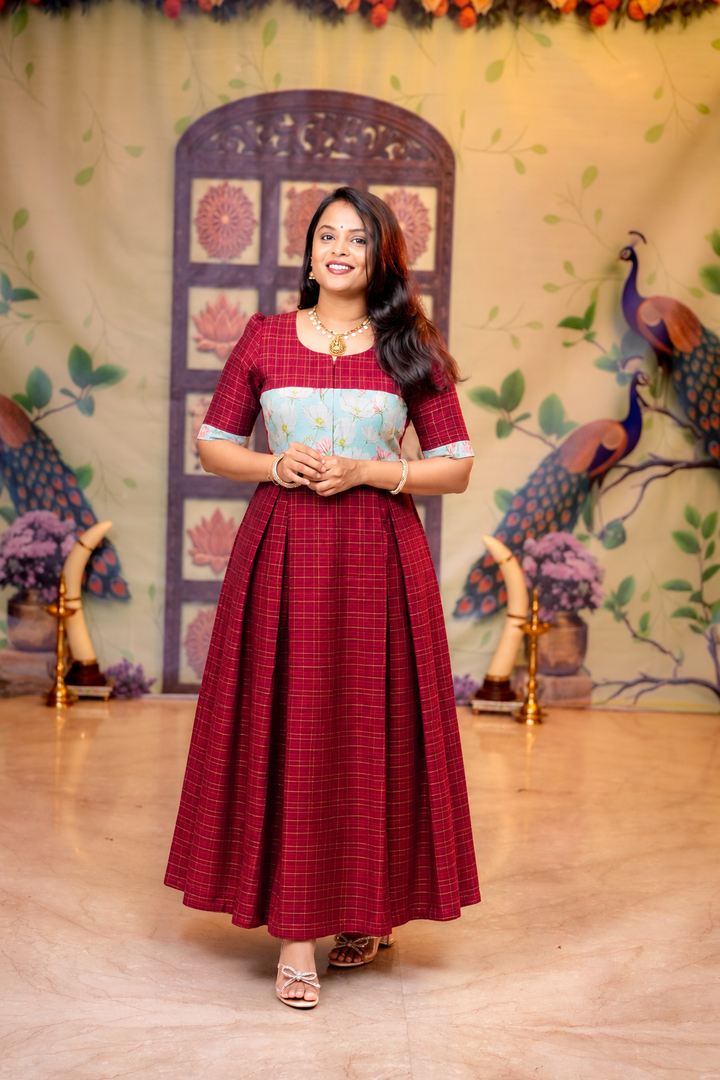Thangam raw silk midi Dress With Lining -48” inch length