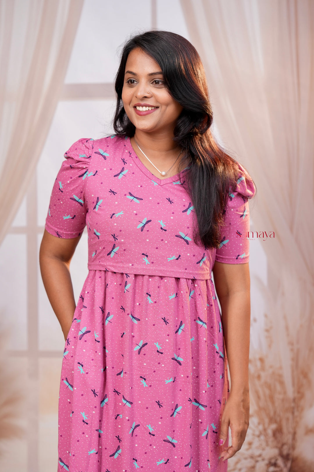 Maxi Dusty pink  dragonfly  Light Weight Dress