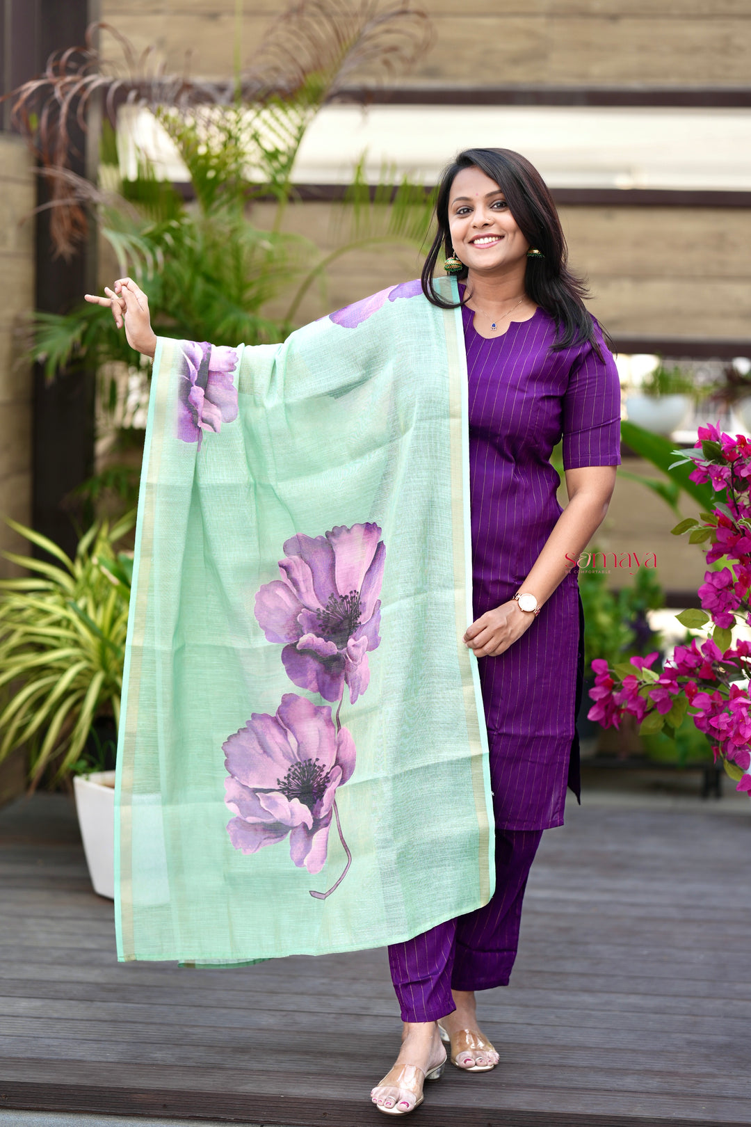 Rohini  raw silk suit set of 3 with linen gold border  duppatta ( pre order)