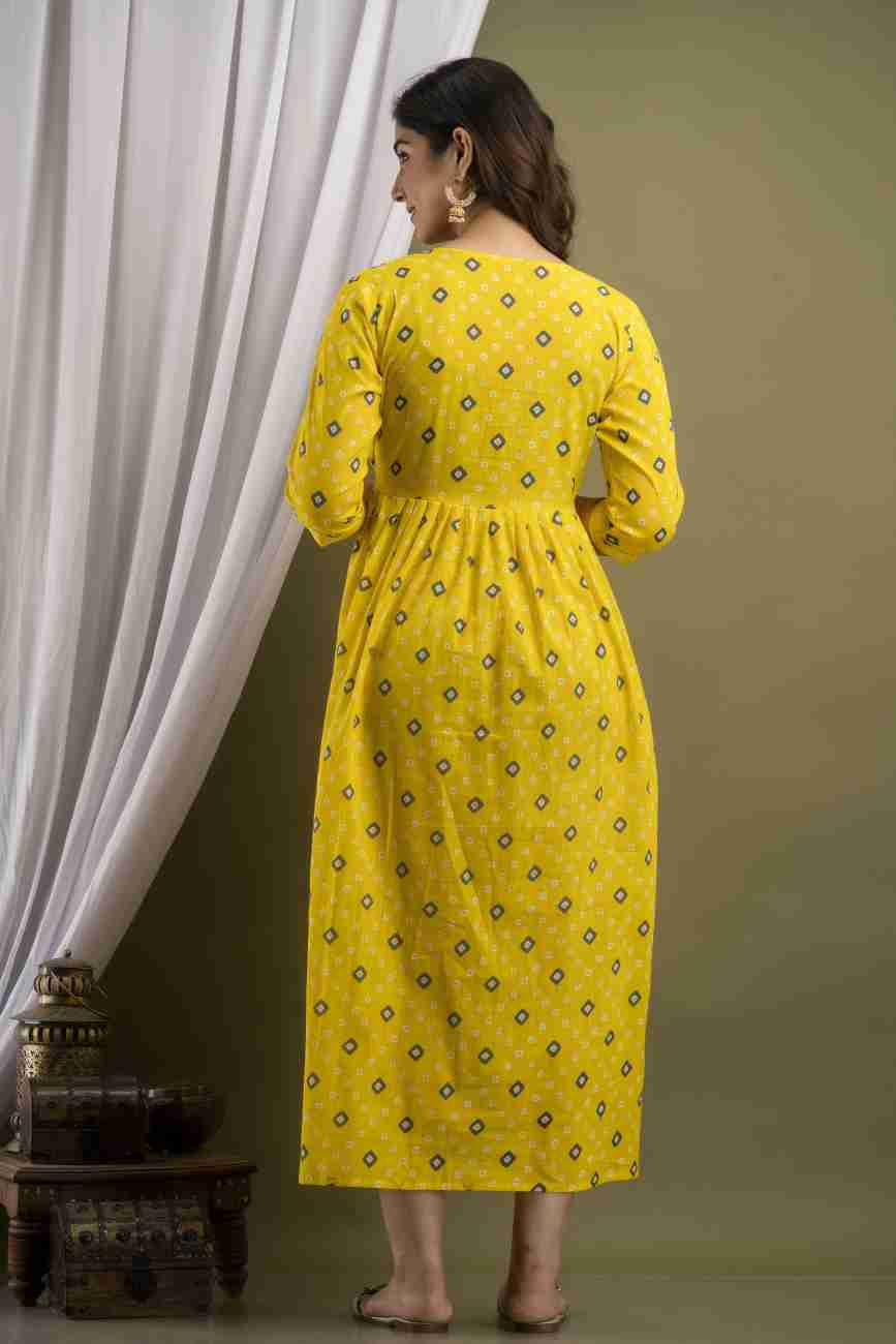 Yellow bandhini Maternity Feeding  kurta