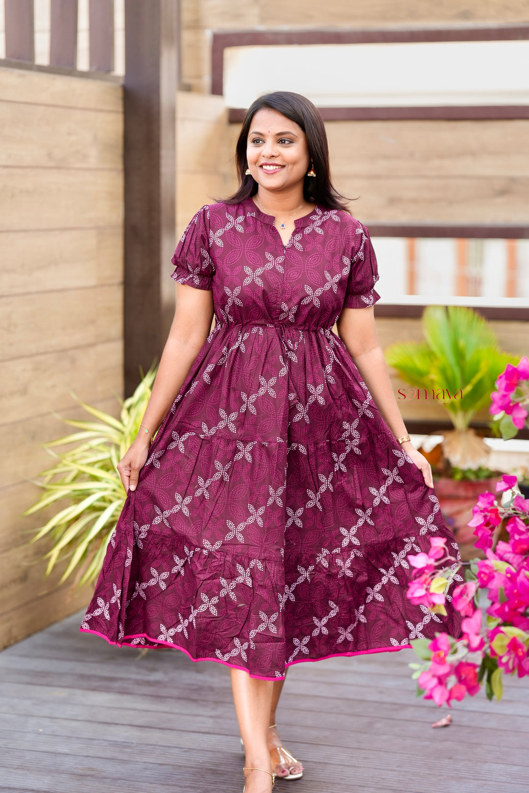 Plum casual Dress With Lining