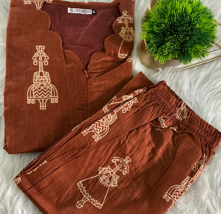 Rust orange Doll Cotton 2 piece Set with lining