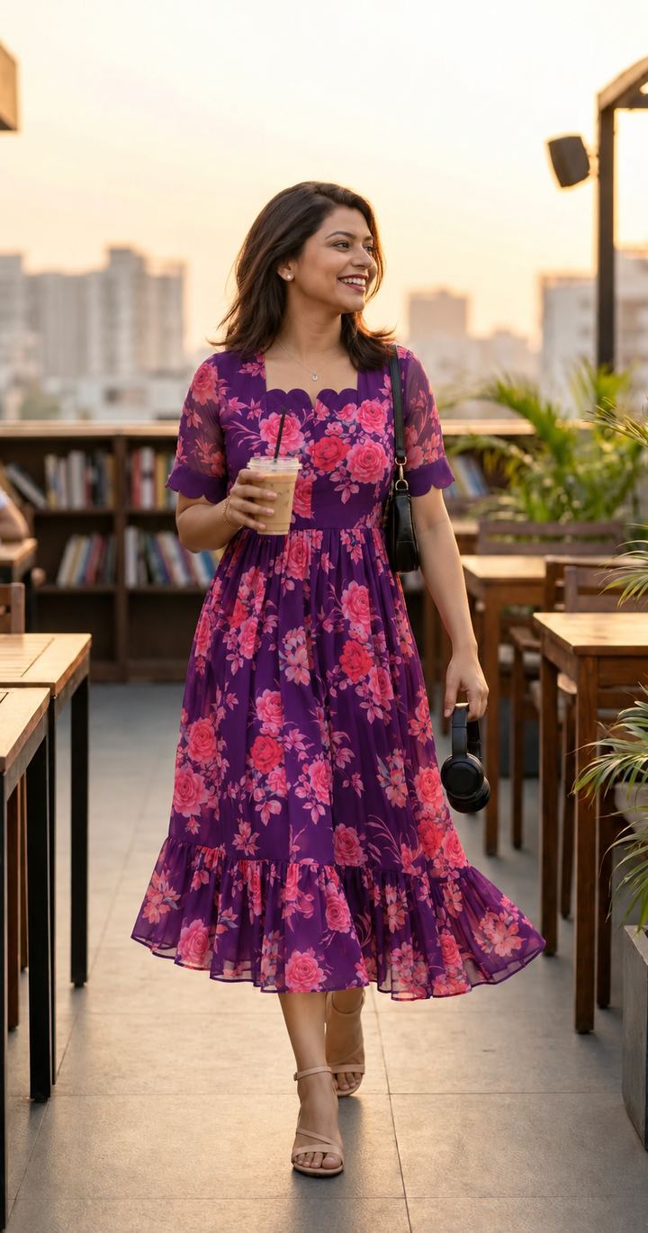 Riya- georgette casual Dress With Lining ( No-Iron Everyday Dress)