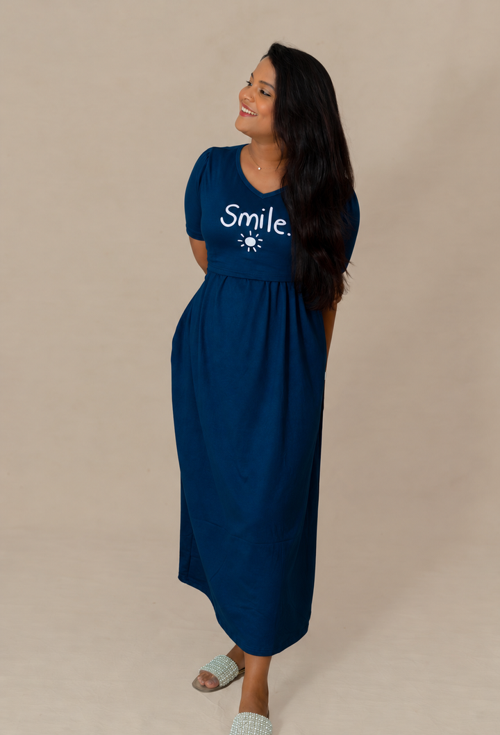 Maxi Navy Smile Thick Fabric V neck