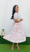 White hand block printed maternity feeding dress with lining ( puff sleeve not 3/4 th sleeve  )
