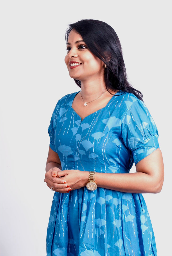 Skyblue Dot Casual Dress With Lining