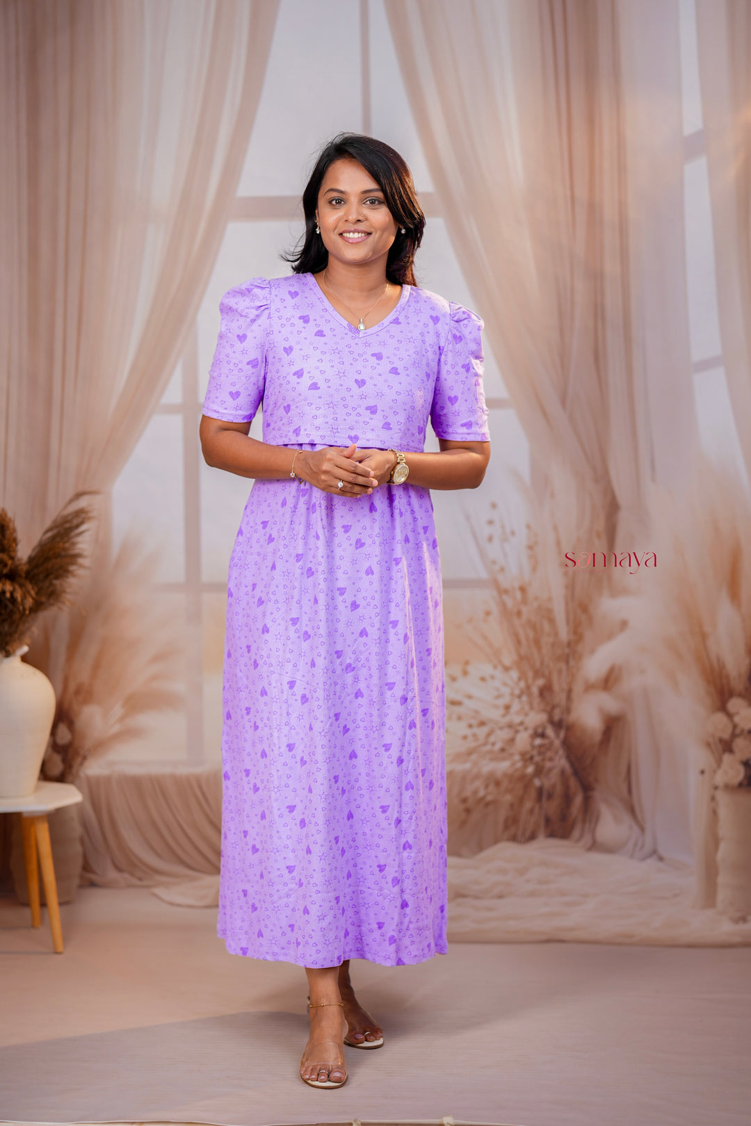 Maxi  Lilac Light Weight maternity feeding zipless Dress