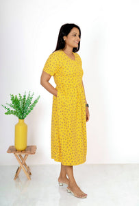 Ultra soft Midi Yellow Waffle Dress