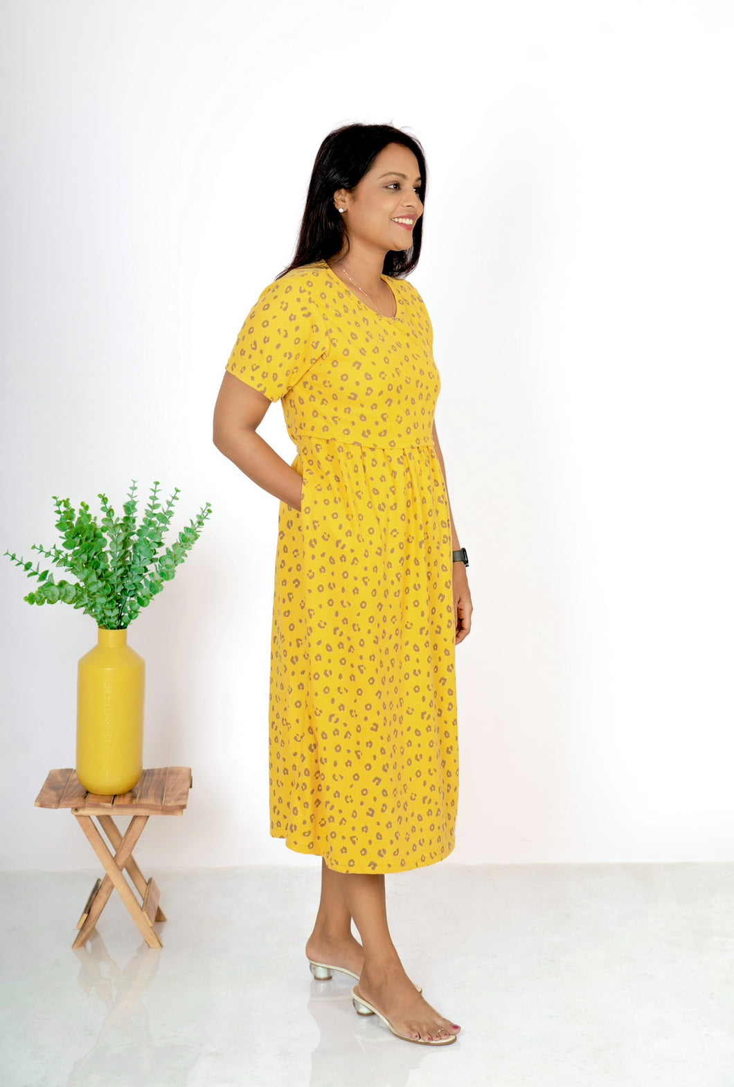 Ultra soft Midi Yellow Waffle Dress