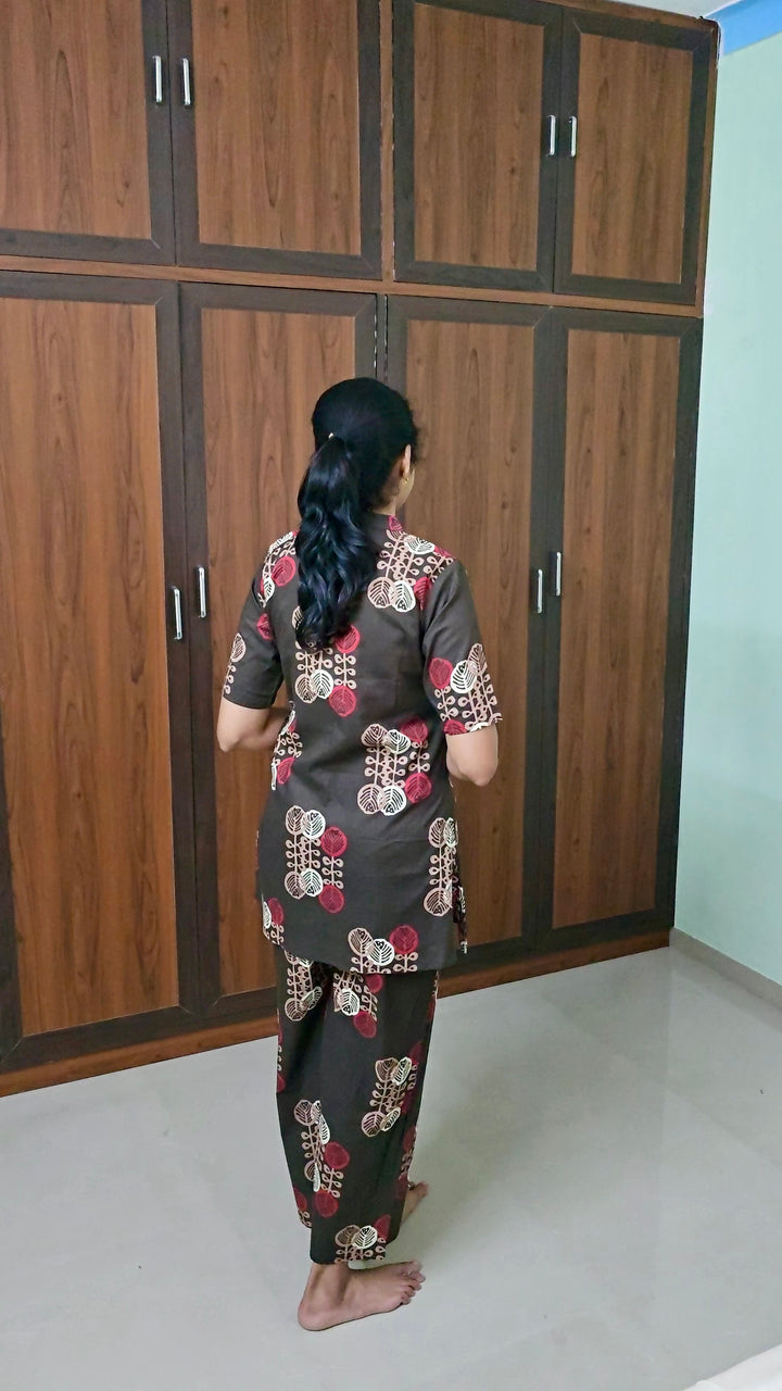 Theera -brown  Night Co-ord  Set ( pre order )