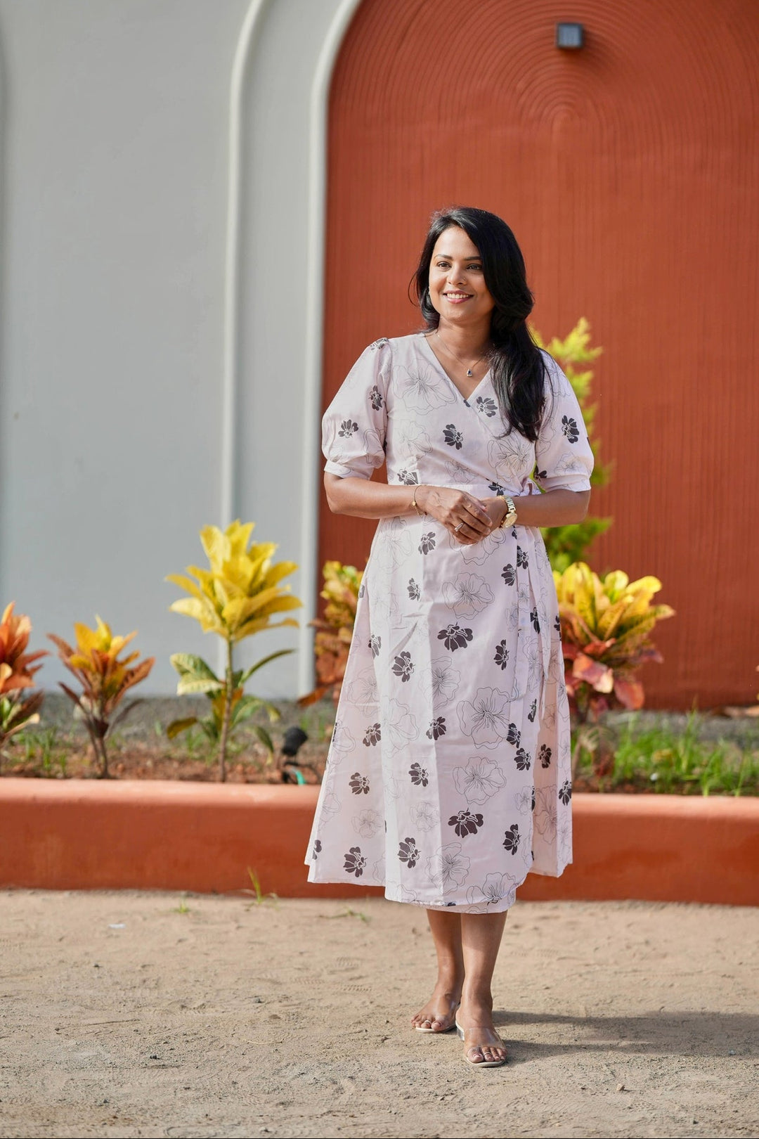 Floral wrap dress with lining slip ( choose smaller size for good fit )