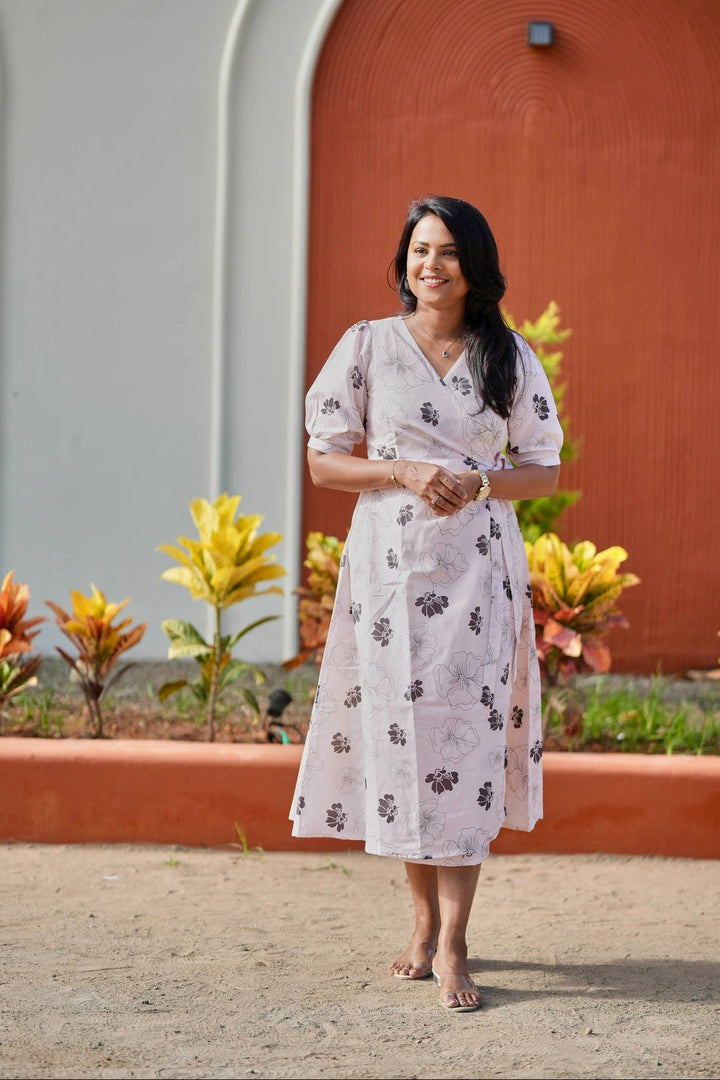 Floral wrap dress with lining slip ( choose smaller size for good fit )