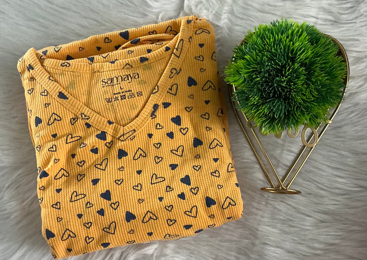 Calf Length Yellow Waffle Light Weight Dress