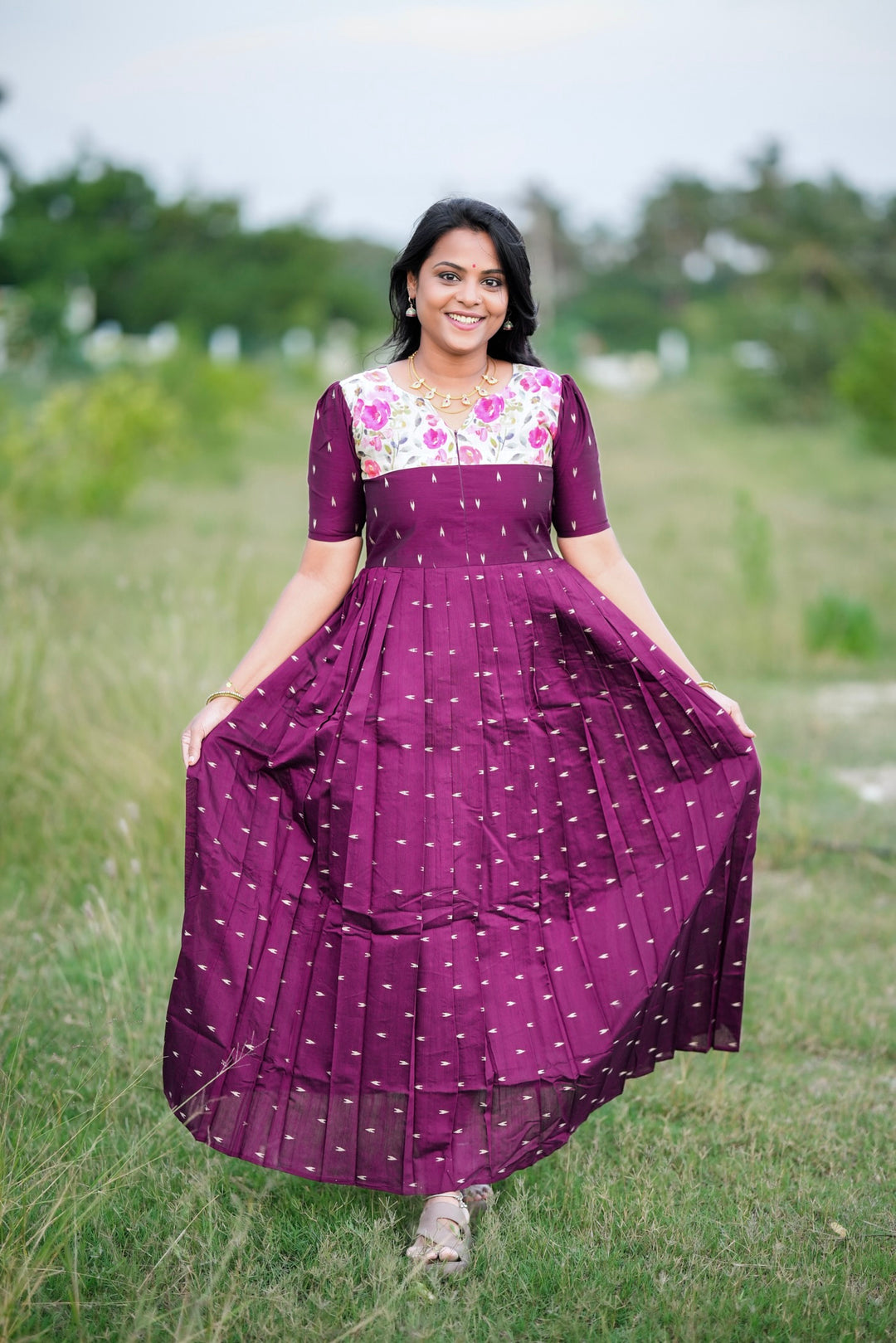 Durga Raw silk maxi Dress With Lining