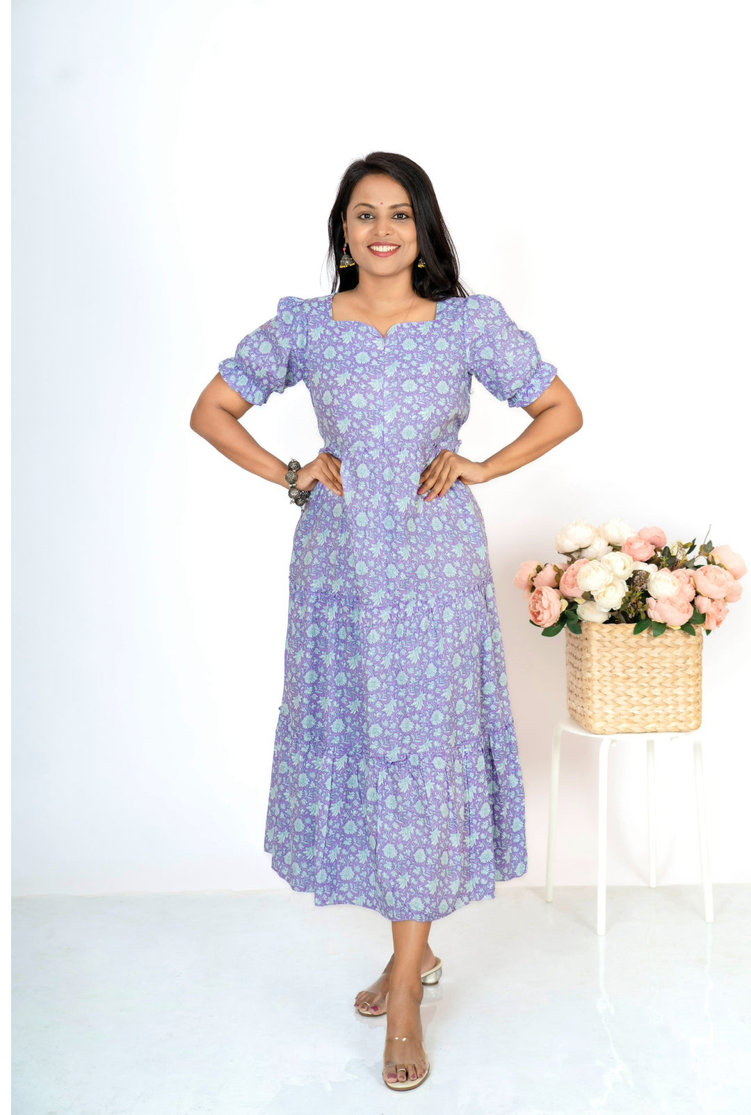 Lilac Maternity Feeding day to night dress without lining