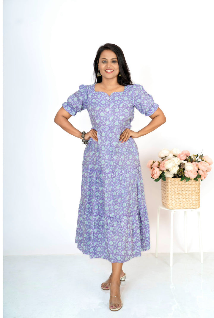 Lilac Maternity Feeding day to night dress without lining