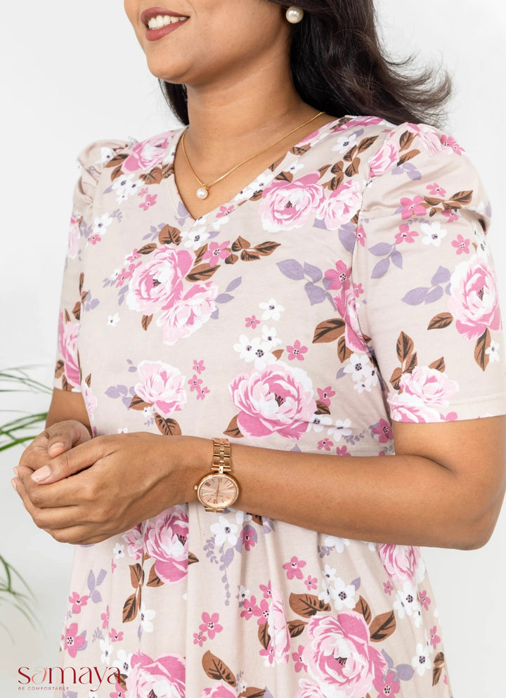 Maxi cream floral  Light Weight Dress
