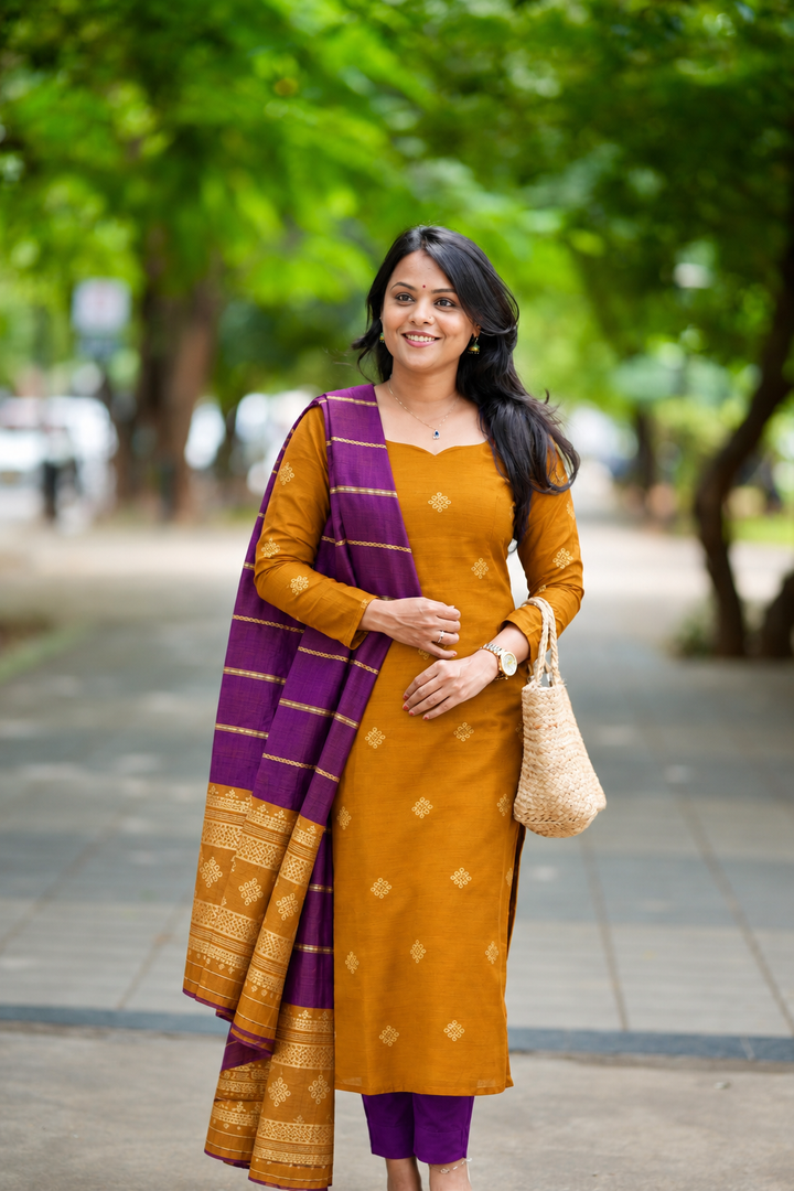 Kolam Mango & Violet  3 piece salwar suit set with dupptta ( pre order ) 30 Oct dispatch ( limited edition )