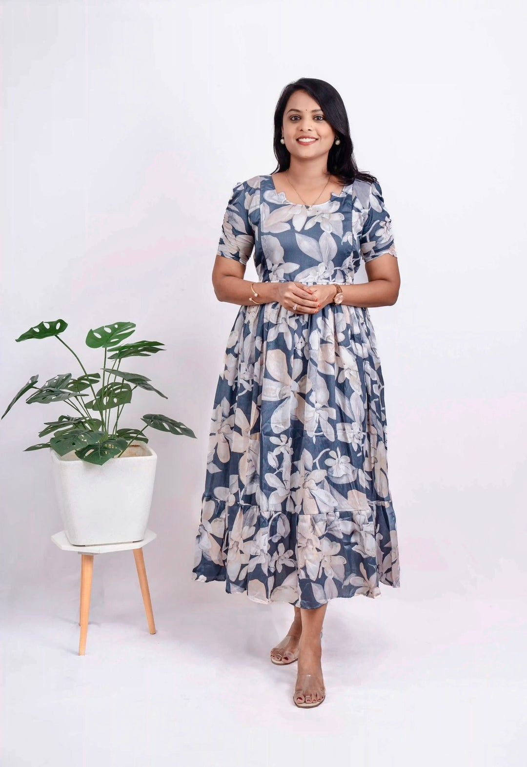 Grey Delta crepe Casual Dress With Lining( Zero-maintenance: just wash, dry & wear)