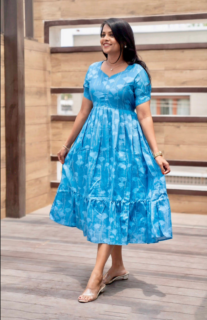 Skyblue Dot Casual Dress With Lining