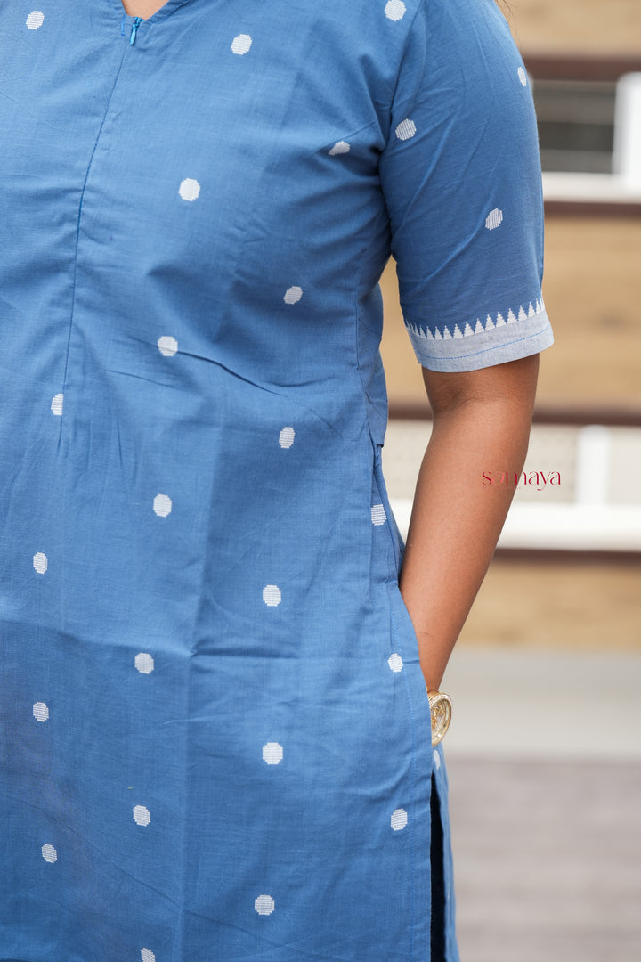 Denim blue Handloom top bottom set with full lining