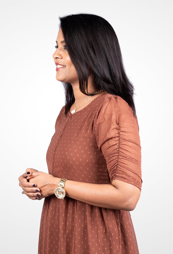 Chocolate georgette casual  Dress With Lining
