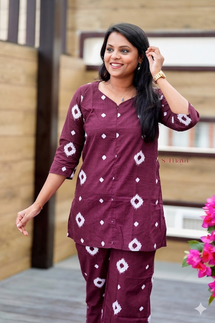 HAASYA  burgundy Night Co-ord Set