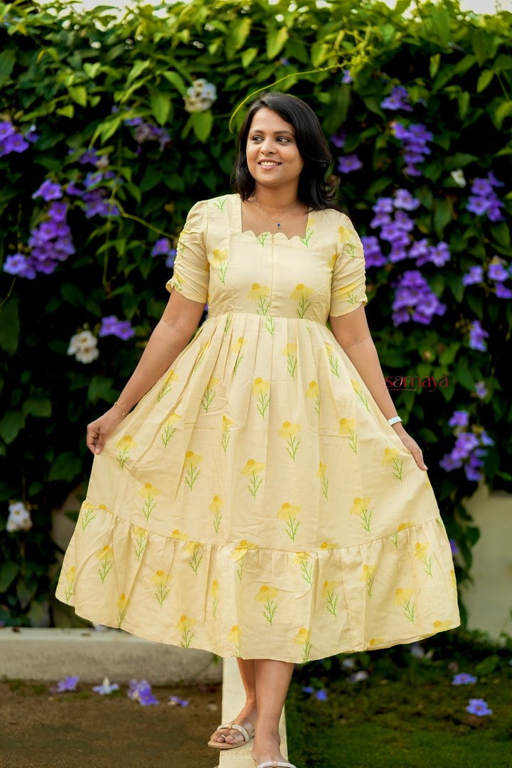 Nila cotton blend  Dress With Lining( no iron dress)