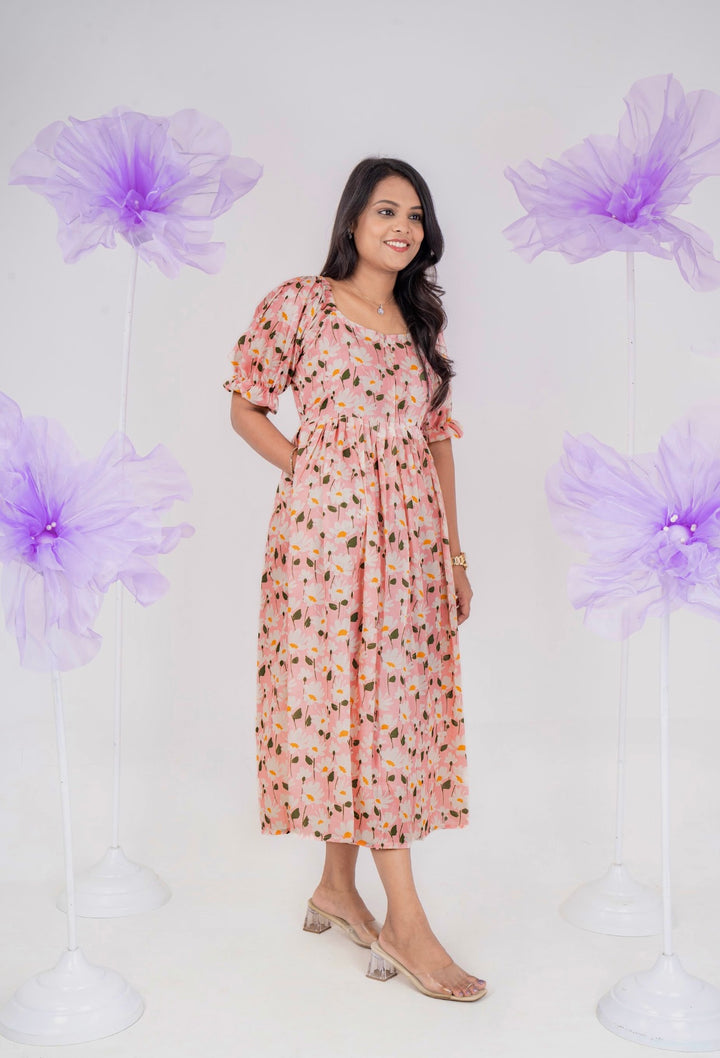 Tara  casual Dress With Lining "Non-Maternity & Feeding-Friendly Dress"