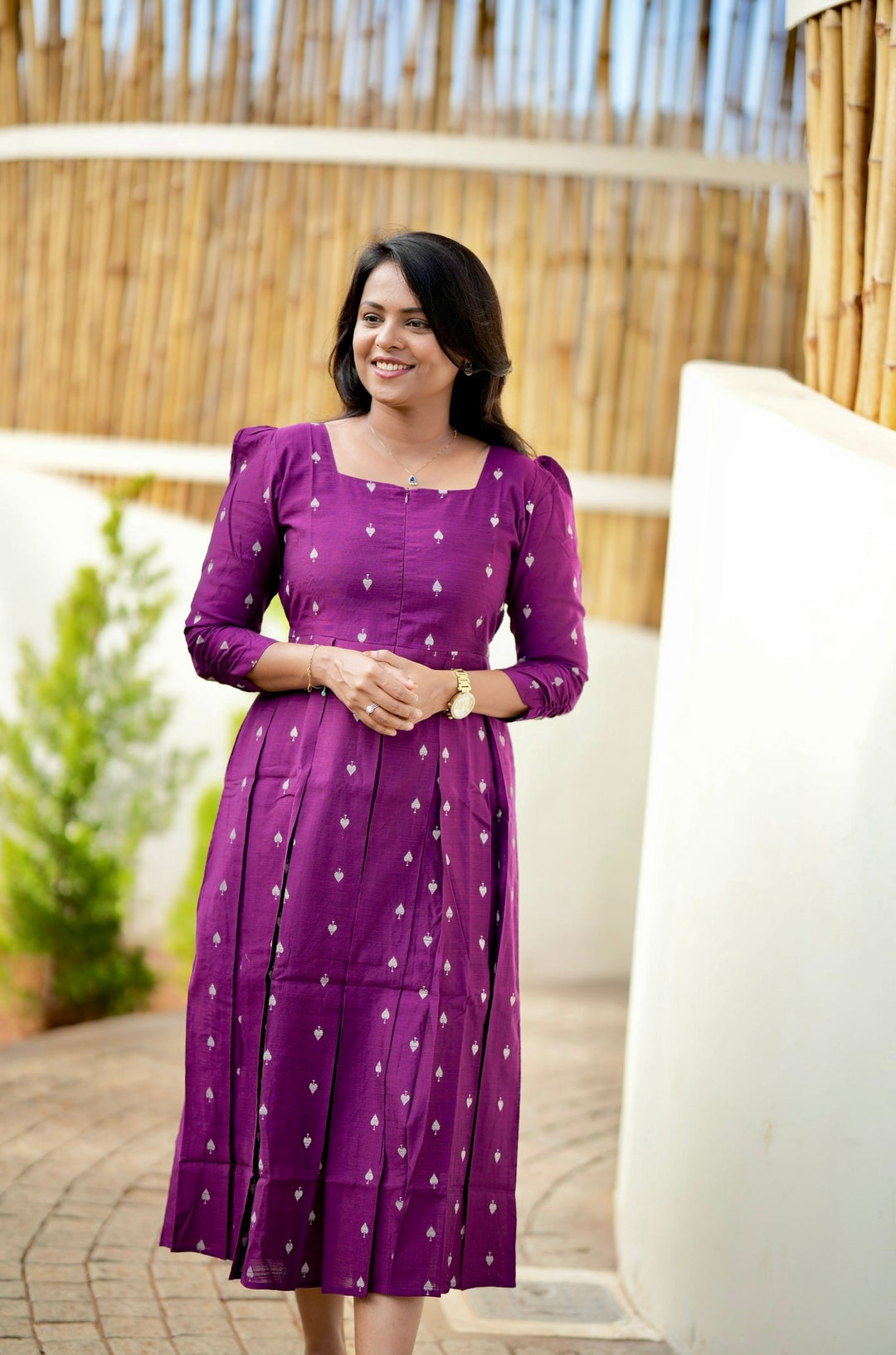 Heartly Raw silk  Dress With Lining