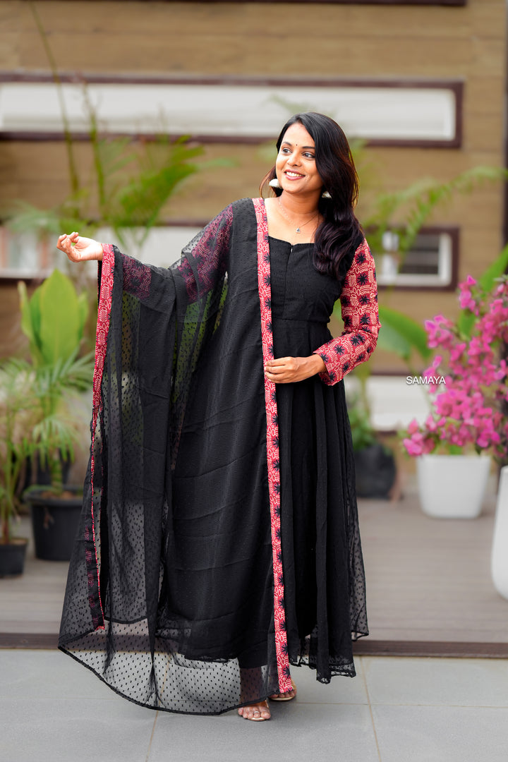 Keerthi Suresh -Black Anarkali with Dupatta With Lining