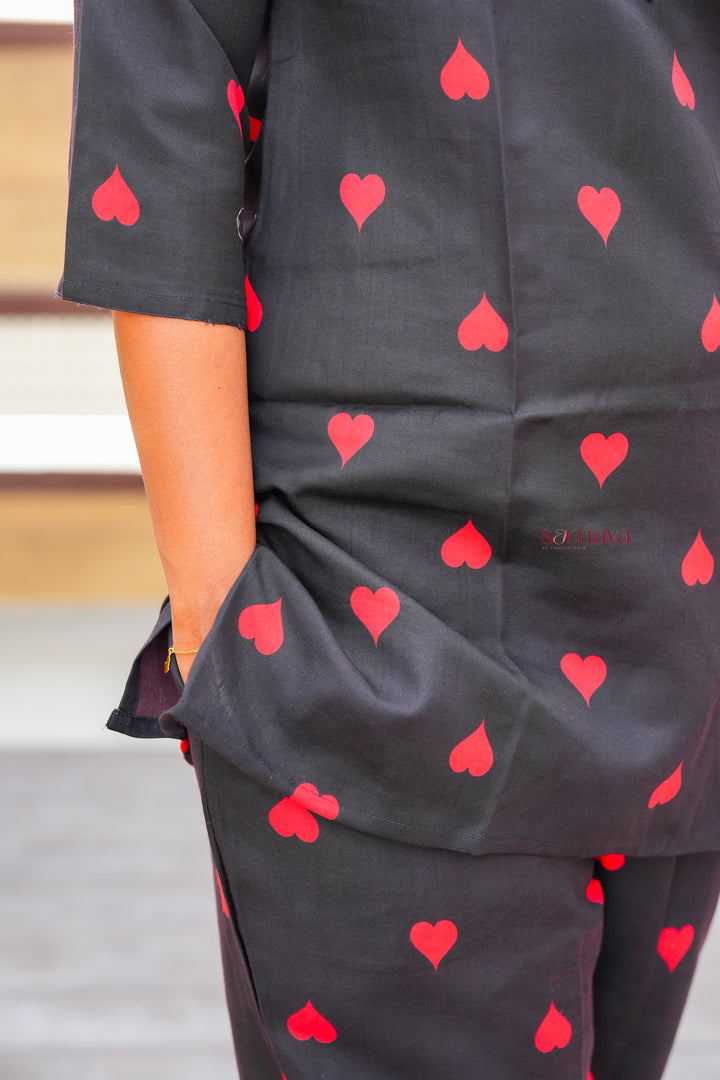 Heartly night co-ord set ( cotton blend no iron )