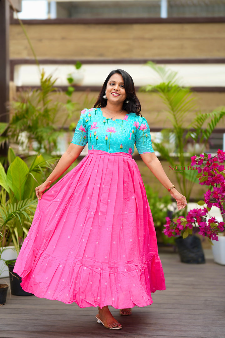 Maxi Lotus Hakoba-handloom cotton  Dress With Lining