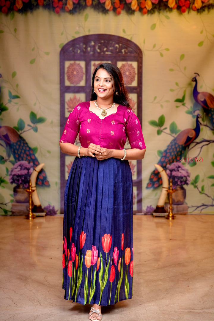 Varshini - blue festive  maxi dress with lining