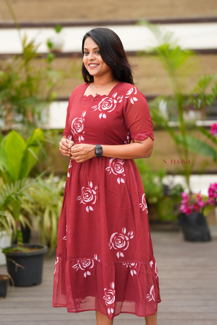 Rose - georgette casual  Dress With Lining ( No-Iron Everyday Dress)